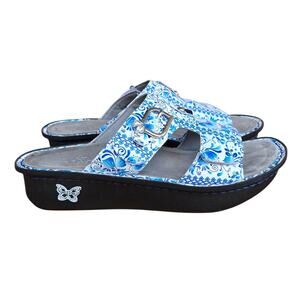 Alegria Peggy Sandals Womens 8 - 8.5 EU 38 Good China Blue White Leather Slides